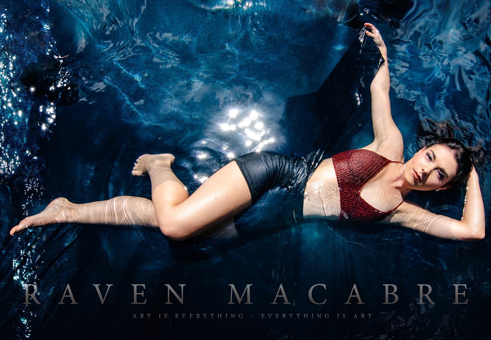 Water portrait with red top and dark reflective pool